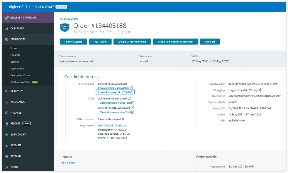 Malware scanning blocklist checking feature in CertCentral