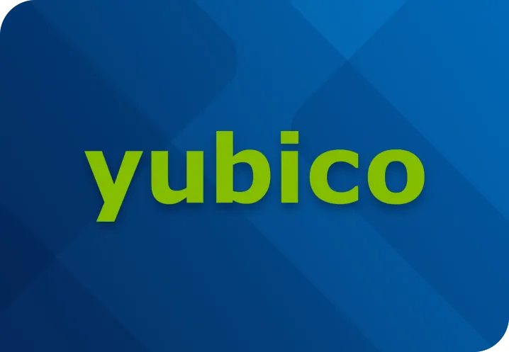 Yubico logo in green text on blue background